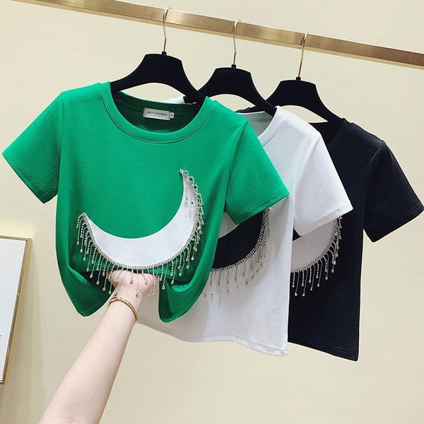 women's t-shirt crop cotton tees t shirt women clothes white short sleeve beading tassels summer patchwork 2021
women's t-shirt crop cotton tees t shirt women clothes white short sleeve beading tassels summer patchwork 2021
