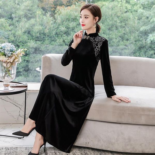 casual dresses fall winter chinese style womens lace patchwork wine red black velvet cheongsam dress , female woman slim velour, Black;gray
casual dresses fall winter chinese style womens lace patchwork wine red black velvet cheongsam dress , female woman slim velour, Black;gray