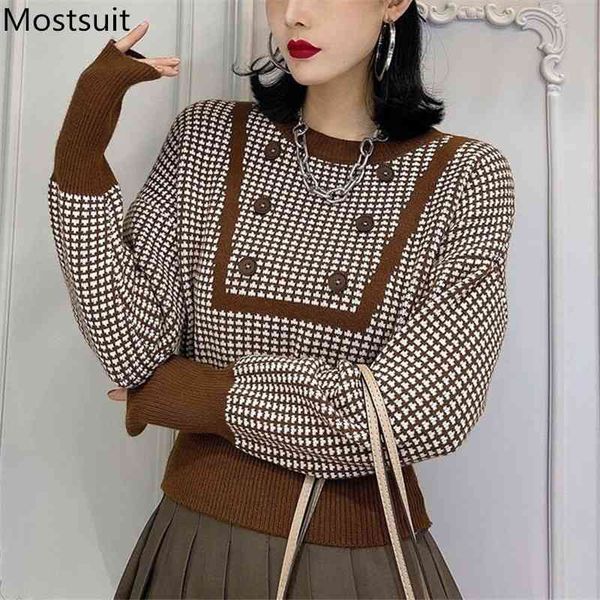korean plaid knitted short pullover autumn winter long sleeve o-neck buttons vintage fashion sweater jumpers femme 210518, White;black
korean plaid knitted short pullover autumn winter long sleeve o-neck buttons vintage fashion sweater jumpers femme 210518, White;black
