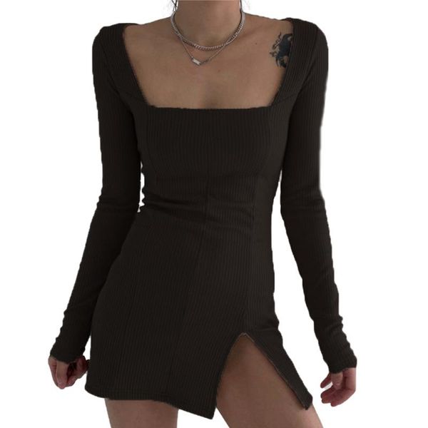 women long sleeve square collar knitted dress 2021 autumn fashion split solid color mini for ladies casual dresses, Black;gray
women long sleeve square collar knitted dress 2021 autumn fashion split solid color mini for ladies casual dresses, Black;gray
