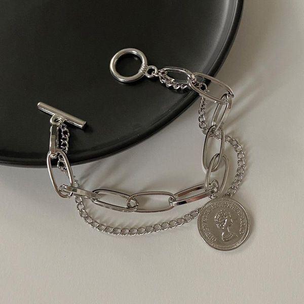 link, chain vintage punk portrait coin bracelet female silver charm & bangle wedding jewelry party gift, Black
link, chain vintage punk portrait coin bracelet female silver charm & bangle wedding jewelry party gift, Black