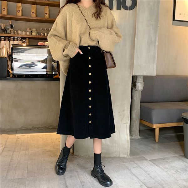 skirts fdfklak autumn winter skirt women korean version thin high waist mid-length skirt student's single-breasted corduroy skirts 90q8, Black
skirts fdfklak autumn winter skirt women korean version thin high waist mid-length skirt student's single-breasted corduroy skirts 90q8, Black
