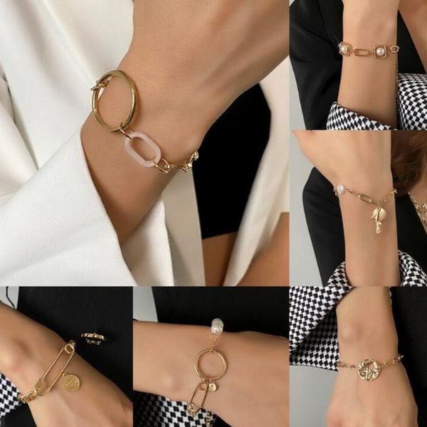 link, chain simple geometric bracelet cold gender pin pearl thick ins jewelry, Black
link, chain simple geometric bracelet cold gender pin pearl thick ins jewelry, Black