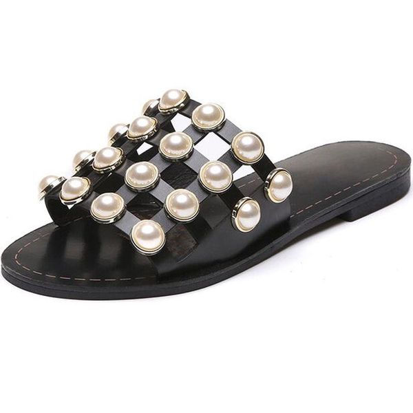 han edition retro pearl flat bottom half nice summer cool slippers female hollow out breathable mesh shoes women, Black
han edition retro pearl flat bottom half nice summer cool slippers female hollow out breathable mesh shoes women, Black