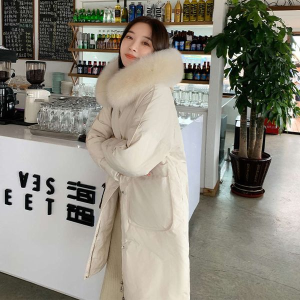 winter white duck down hairy collar jacket women's knee long loose thin women, Black
winter white duck down hairy collar jacket women's knee long loose thin women, Black