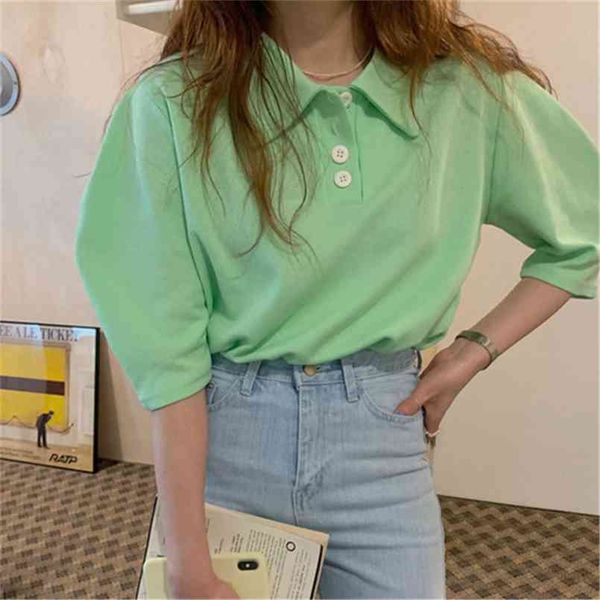 summer green solid brief casual minimalist sweet short sleeves slim cotton all match chic loose basic t-shirts 210429, Black
summer green solid brief casual minimalist sweet short sleeves slim cotton all match chic loose basic t-shirts 210429, Black