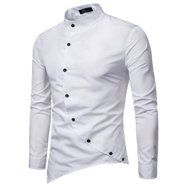boutique fashion shirt autumn and winter men's slim slant placket casual solid color stand collar long sleeve, White;black
boutique fashion shirt autumn and winter men's slim slant placket casual solid color stand collar long sleeve, White;black