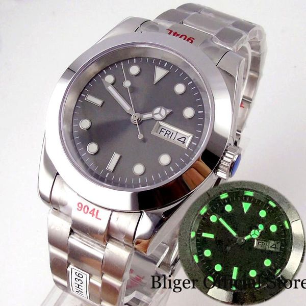 wristwatches 36mm/39mm japan nh36a weekday business steel automatic men watch sunburst grey dial green luminous index polish case, Slivery;brown
wristwatches 36mm/39mm japan nh36a weekday business steel automatic men watch sunburst grey dial green luminous index polish case, Slivery;brown