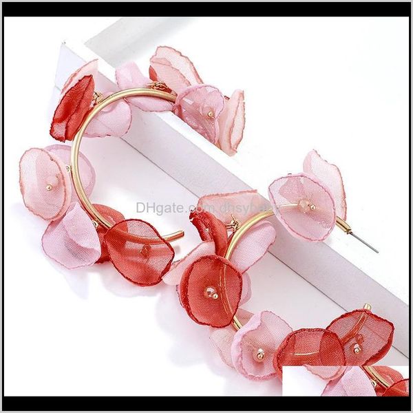 & hie jewelry drop delivery 2021 fashion elegant fabric flower hoop earrings for women sweet colourful floral petal alloy circle big earring, Golden;silver 
& hie jewelry drop delivery 2021 fashion elegant fabric flower hoop earrings for women sweet colourful floral petal alloy circle big earring, Golden;silver