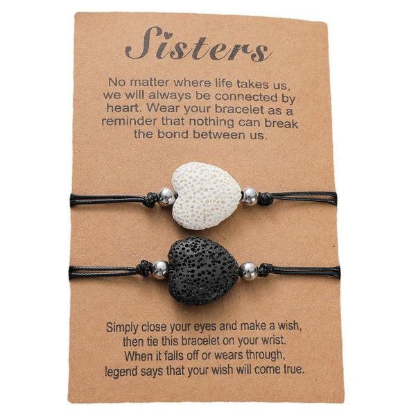 charm bracelets sister card bracelet 2 set selling essential oil heart shaped volcanic stone braided in europe and america, Golden;silver
charm bracelets sister card bracelet 2 set selling essential oil heart shaped volcanic stone braided in europe and america, Golden;silver