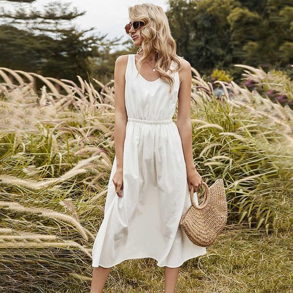 casual dresses spring dress with no sleeves ladies colour solid neck elegant white sling for woman 2021 summer, Black;gray
casual dresses spring dress with no sleeves ladies colour solid neck elegant white sling for woman 2021 summer, Black;gray