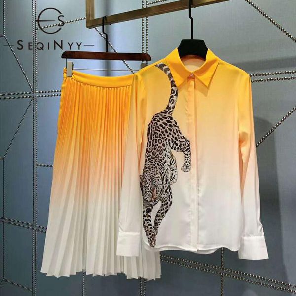 women's tracksuits seqinyy set 2021 summer spring fashion design women leopard print shirt + pleated gradient long skirt suit, Gray
women's tracksuits seqinyy set 2021 summer spring fashion design women leopard print shirt + pleated gradient long skirt suit, Gray
