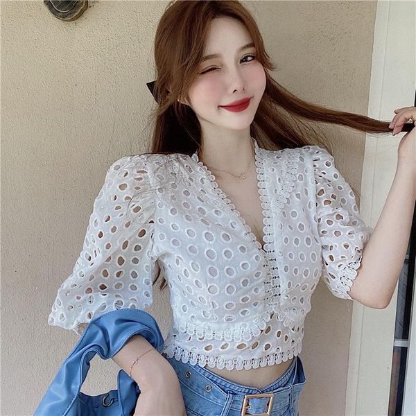 women's blouses & shirts stripe blusas womens short sleeve women lace blouse woman solid color hollow out v-neck 2021 summer i, White
women's blouses & shirts stripe blusas womens short sleeve women lace blouse woman solid color hollow out v-neck 2021 summer i, White