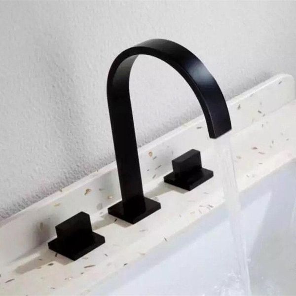 bathroom sink faucets mablack brass double handle three hole basin deck mounted waterfall faucet and cold water mixer tap
bathroom sink faucets mablack brass double handle three hole basin deck mounted waterfall faucet and cold water mixer tap