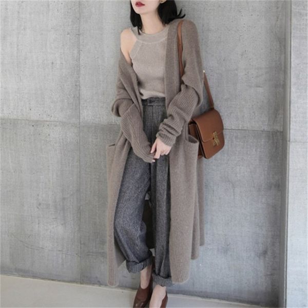 h.sa women maxi sweater thick cashmere jumpers open stitch oversized knit cardigans long jacket coat 210417, White;black
h.sa women maxi sweater thick cashmere jumpers open stitch oversized knit cardigans long jacket coat 210417, White;black