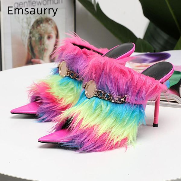 slippers iridescent fur catwalk shoes woman thin heel pointed toes spring summer peep toe slim shallow mules 2021 women, Black
slippers iridescent fur catwalk shoes woman thin heel pointed toes spring summer peep toe slim shallow mules 2021 women, Black