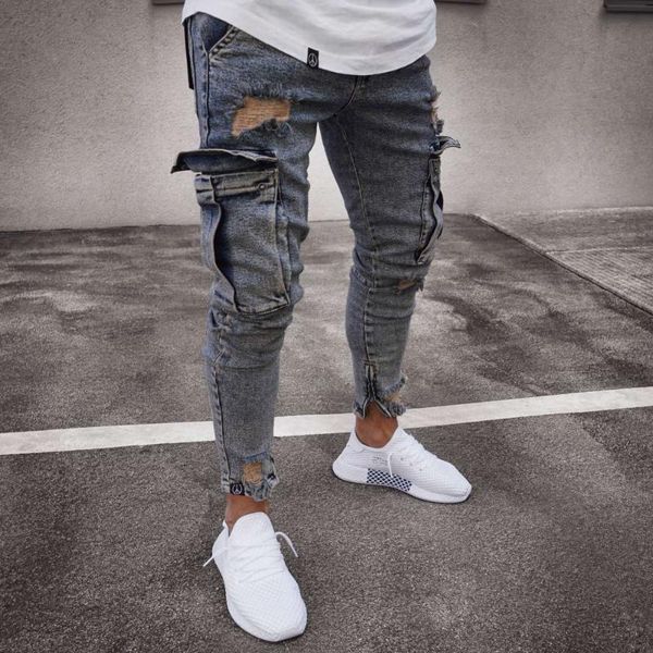 men's jeans multi pocket fashion men ripped skinny destroyed frayed slim fit denim pant casual hole zipper balck pants, Blue
men's jeans multi pocket fashion men ripped skinny destroyed frayed slim fit denim pant casual hole zipper balck pants, Blue