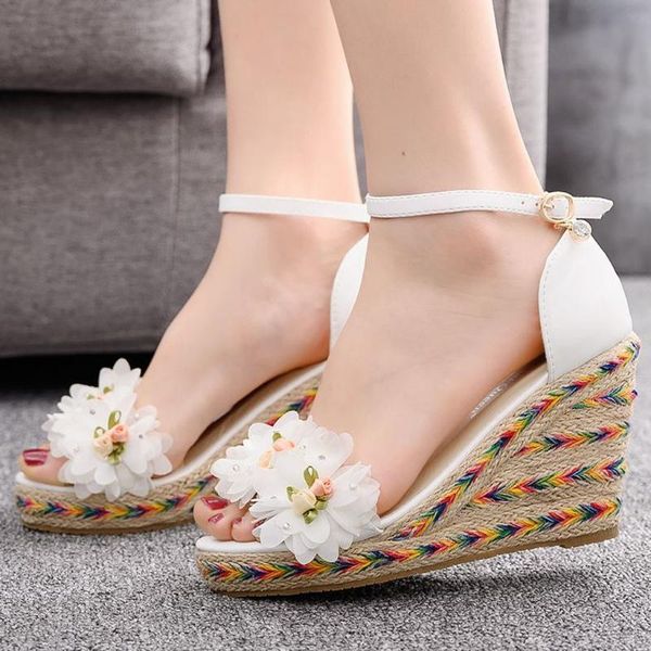 women's flower fish mouth wedges sandals roman white wedding shoes casual summer women high heels, Black
women's flower fish mouth wedges sandals roman white wedding shoes casual summer women high heels, Black