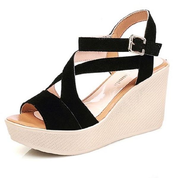 wedge sandals female summer 2021 thick platform waterproof word buckle cross straps sponge cake women's shoes, Black
wedge sandals female summer 2021 thick platform waterproof word buckle cross straps sponge cake women's shoes, Black