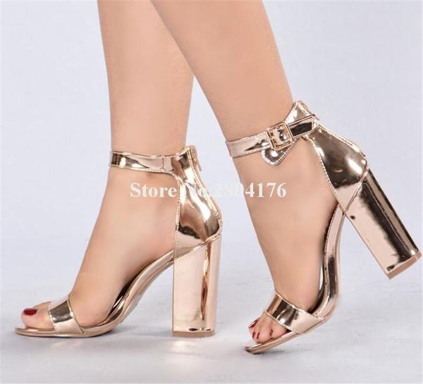 women charming open toe rose gold patent leather chunky heel sandals ankle strap thick high dress shoes, Black
women charming open toe rose gold patent leather chunky heel sandals ankle strap thick high dress shoes, Black