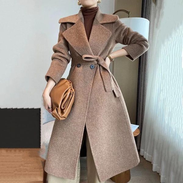 women's wool & blends women elegant long coat with belt solid color sleeve chic outerwear ladies overcoat autumn winter 2021, Black
women's wool & blends women elegant long coat with belt solid color sleeve chic outerwear ladies overcoat autumn winter 2021, Black