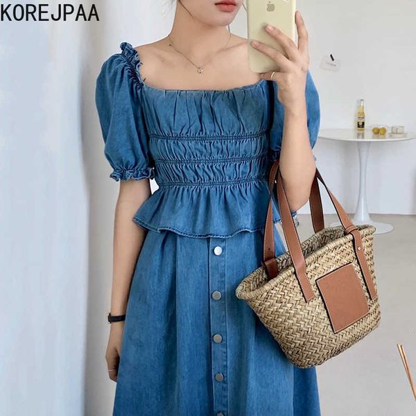 korejpaa women dress sets summer korean chic elegant pleated waist bubble sleeve and single breasted denim skirt suit 210526, White
korejpaa women dress sets summer korean chic elegant pleated waist bubble sleeve and single breasted denim skirt suit 210526, White