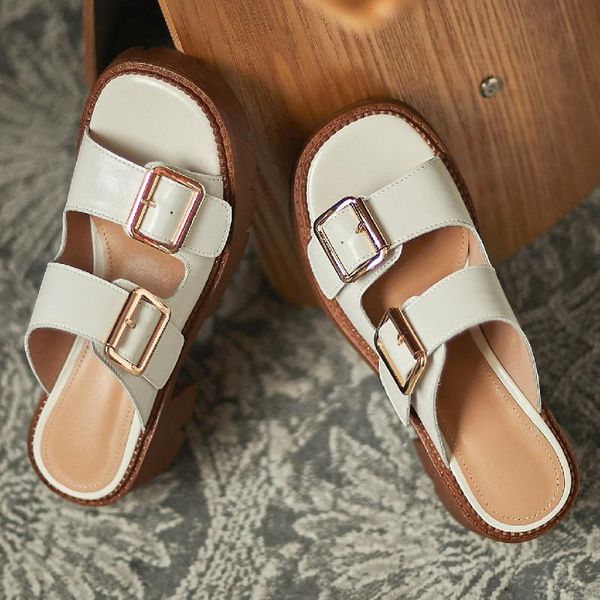 women's genuine leather chunky heel platform sandals double metal buckle slides summer open toe mules comfortable casual shoes, Black
women's genuine leather chunky heel platform sandals double metal buckle slides summer open toe mules comfortable casual shoes, Black