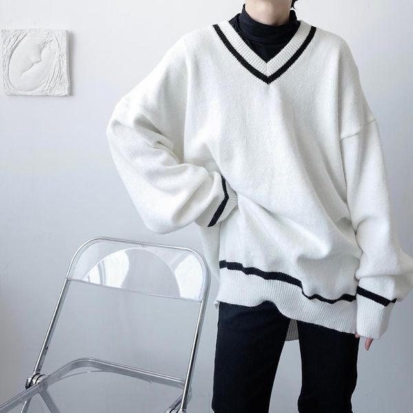men's sweaters sweater men and women niche simple v-neck loose vintage pullover oversize korean streetwear knitwear man, White;black
men's sweaters sweater men and women niche simple v-neck loose vintage pullover oversize korean streetwear knitwear man, White;black