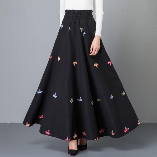 skirts women autumn winter floral embroidered long skirt female woolen big swing pleated ladies casual pockets a-line p17, Black
skirts women autumn winter floral embroidered long skirt female woolen big swing pleated ladies casual pockets a-line p17, Black