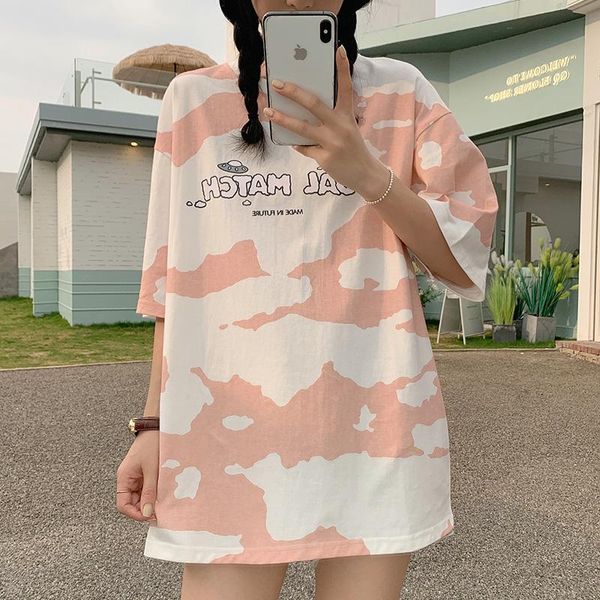 women's t-shirt harajuku style short-sleeved female 2021 summer couple loose round neck letter five-point sleeve, White
women's t-shirt harajuku style short-sleeved female 2021 summer couple loose round neck letter five-point sleeve, White