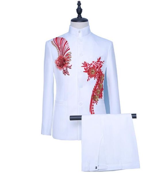blazer men groom suit set with pants stand collar embroidery mens wedding suits costume singer stage clothing formal dress b2 men's & b, White;black
blazer men groom suit set with pants stand collar embroidery mens wedding suits costume singer stage clothing formal dress b2 men's & b, White;black