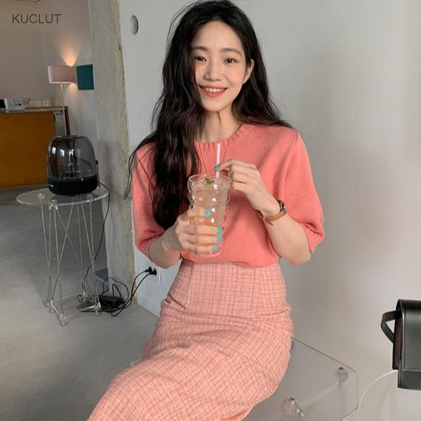 women's knits & tees 2021 summer royal sister round neck short sleeve t-shirt + light ripe tweed skirt fashion suit, White
women's knits & tees 2021 summer royal sister round neck short sleeve t-shirt + light ripe tweed skirt fashion suit, White