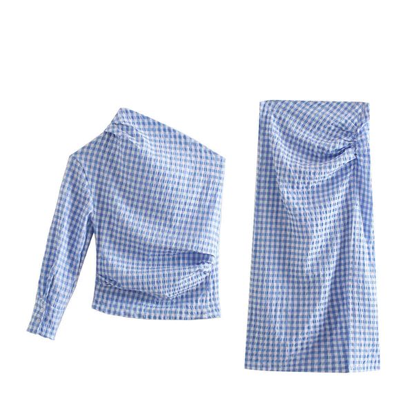 women two piece set asymmetric & midi skirt summer high fashion casual checked woman 2 outfits 210420, White 
women two piece set asymmetric & midi skirt summer high fashion casual checked woman 2 outfits 210420, White