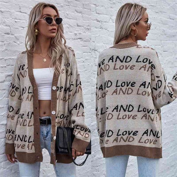 women's jackets letter jacquard medium length sweater coat autumn and winter loose v-neck cardigan knitting lo55, Black;brown
women's jackets letter jacquard medium length sweater coat autumn and winter loose v-neck cardigan knitting lo55, Black;brown