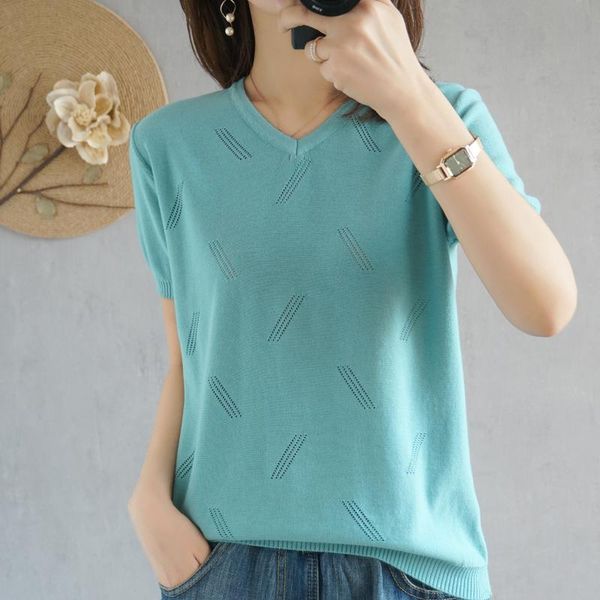 women's t-shirt women 2021 summer pure cotton knitted sweater short-sleeved casual plus size blouse v-neck pullover tees, White
women's t-shirt women 2021 summer pure cotton knitted sweater short-sleeved casual plus size blouse v-neck pullover tees, White