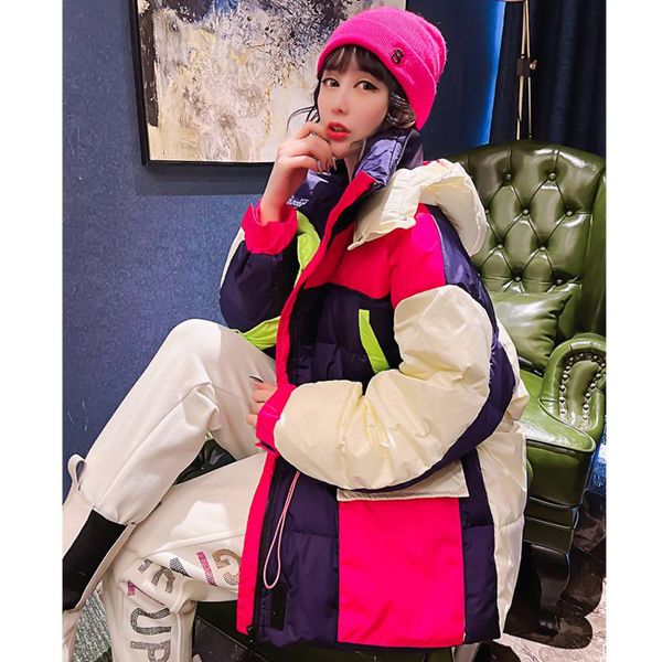 women's down & parkas winter splicing contrast color jacket women 2021 korean loose 90% white duck fashion female, Black
women's down & parkas winter splicing contrast color jacket women 2021 korean loose 90% white duck fashion female, Black