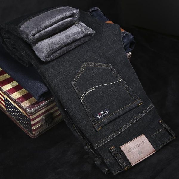 men's jeans 2021 autumn winter brand fit straight classic style embroidery business casual young fleece thick warm, Blue 
men's jeans 2021 autumn winter brand fit straight classic style embroidery business casual young fleece thick warm, Blue