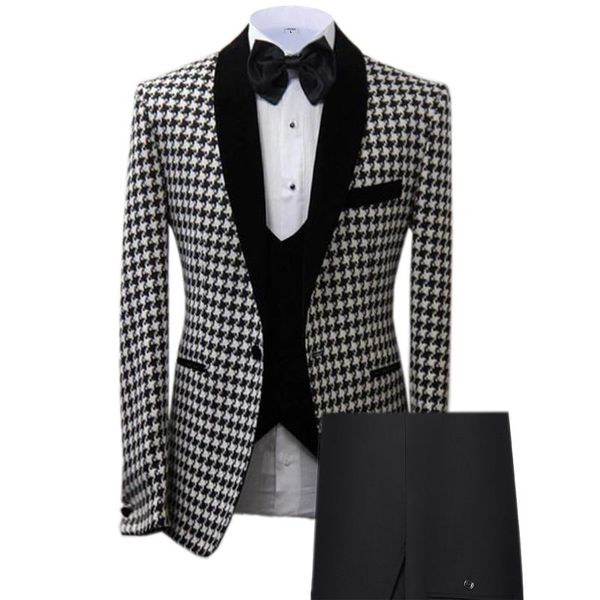 men's suits & blazers 2021 slim fit prom tuxedos 3 piece houndstooth plaid wool wedding groom(blazer+vest+pants), White;black
men's suits & blazers 2021 slim fit prom tuxedos 3 piece houndstooth plaid wool wedding groom(blazer+vest+pants), White;black