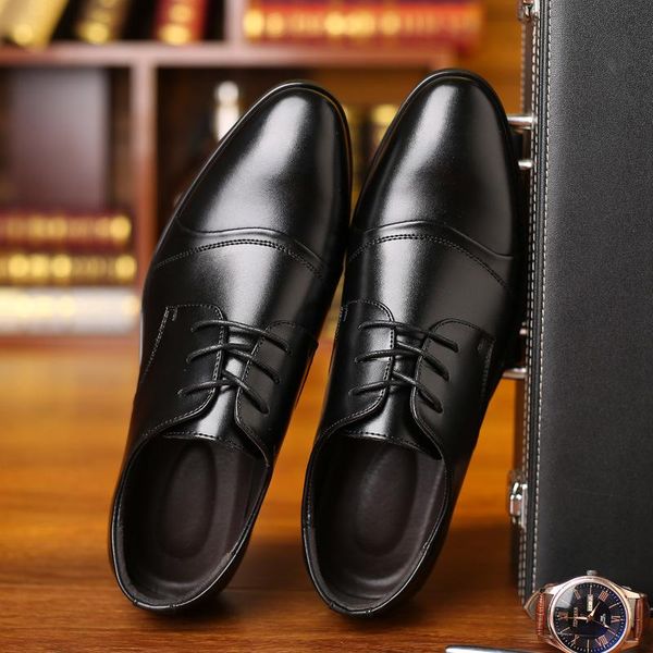 fashion style leather formal business shoes men dress office classic elegant male footwear flats, Black