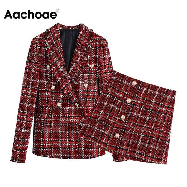 women office wear plaid tweed 2 piece set vintage double breasted blazer suit chic ladies mini skirts outfits 210413, White
women office wear plaid tweed 2 piece set vintage double breasted blazer suit chic ladies mini skirts outfits 210413, White