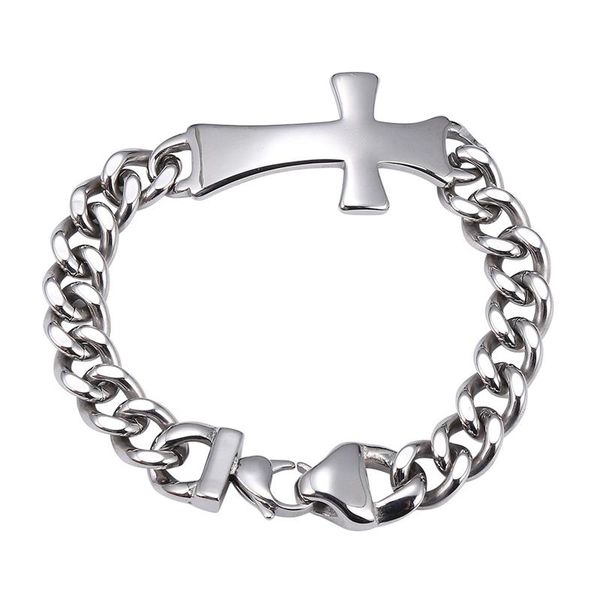 link, chain 11mm stainless steel curb cuban link cross bracelets men punk jewelry male trendy accessories charm bangles gift gs0012, Black
link, chain 11mm stainless steel curb cuban link cross bracelets men punk jewelry male trendy accessories charm bangles gift gs0012, Black