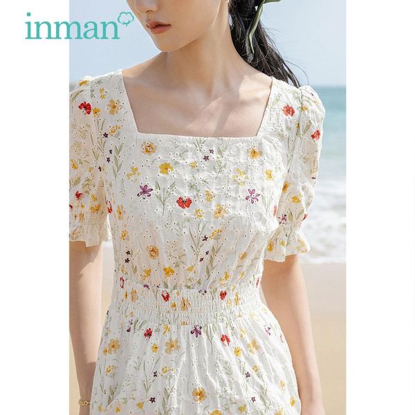 party dresses inman summer dress women elegant floral print waist smocking design flower sleeve lady one piece, White;black
party dresses inman summer dress women elegant floral print waist smocking design flower sleeve lady one piece, White;black