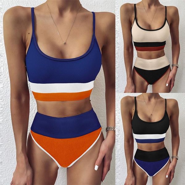women's swimwear kf-women's split swimsuit pit stripe stitching high waist bikini suit, White;black
women's swimwear kf-women's split swimsuit pit stripe stitching high waist bikini suit, White;black