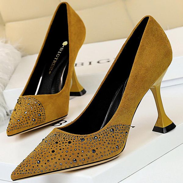 dress shoes rhinestone kitten heels woman pumps suede women wedding party fashion 8 cm, Black