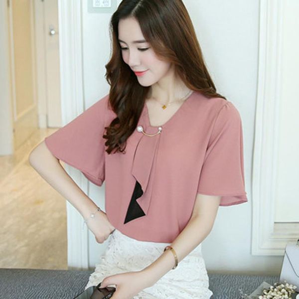 women 2021 soild color sweet chiffon blouse summer v-neck korean style short sleeve ribbon female shirt casual women's blouses & shirt, White
women 2021 soild color sweet chiffon blouse summer v-neck korean style short sleeve ribbon female shirt casual women's blouses & shirt, White