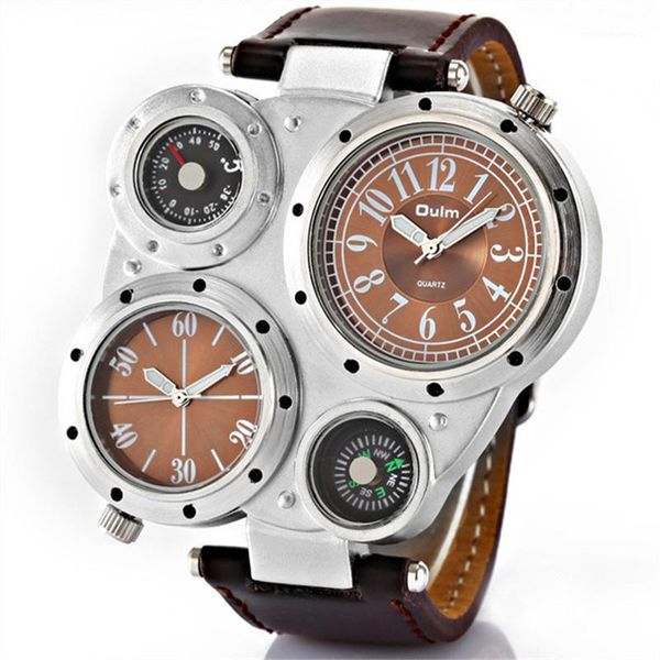 wristwatches 2021 oulm fashion cool dual time leather strap design casual sport outdoor wrist quartz watches men reloj male, Slivery;brown
wristwatches 2021 oulm fashion cool dual time leather strap design casual sport outdoor wrist quartz watches men reloj male, Slivery;brown
