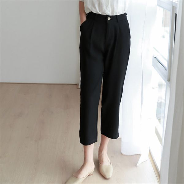chic black vintage thin all match slender straight high waist large size slim ol retro solid ankle length pants 210421, Black;white
chic black vintage thin all match slender straight high waist large size slim ol retro solid ankle length pants 210421, Black;white