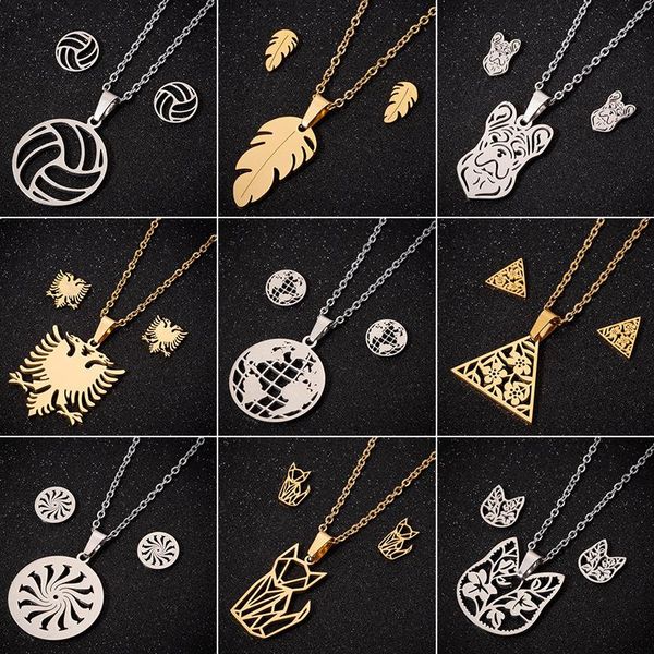 pendant necklaces european and american style fashion contracted football volleyball feather leaf flower animal stainless steel earrings nec, Silver
pendant necklaces european and american style fashion contracted football volleyball feather leaf flower animal stainless steel earrings nec, Silver