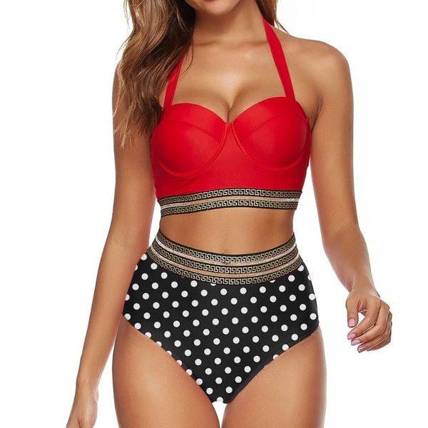 women's swimwear 2021 push up bikini set high waist swimsuit women dot female two piece beachwear summer halter bathing suit xxl, White;black
women's swimwear 2021 push up bikini set high waist swimsuit women dot female two piece beachwear summer halter bathing suit xxl, White;black