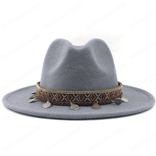 autumn winter women men wool vintage solid color felt fedora hat with wide brim gentleman elegant lady jazz caps, Blue;gray
autumn winter women men wool vintage solid color felt fedora hat with wide brim gentleman elegant lady jazz caps, Blue;gray